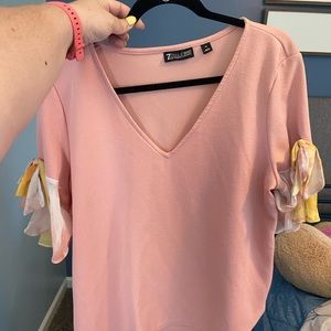 Pink Top With Pink & Yellow Sleeve Details